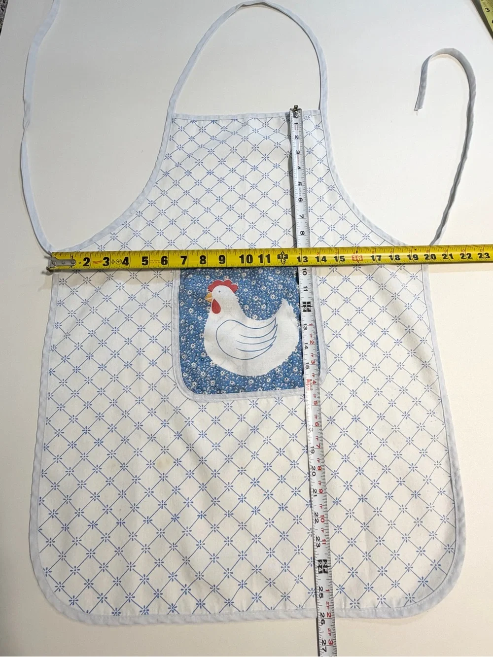 VINTAGE 80s farmhouse country chicken hen full kitchen apron blue floral smock